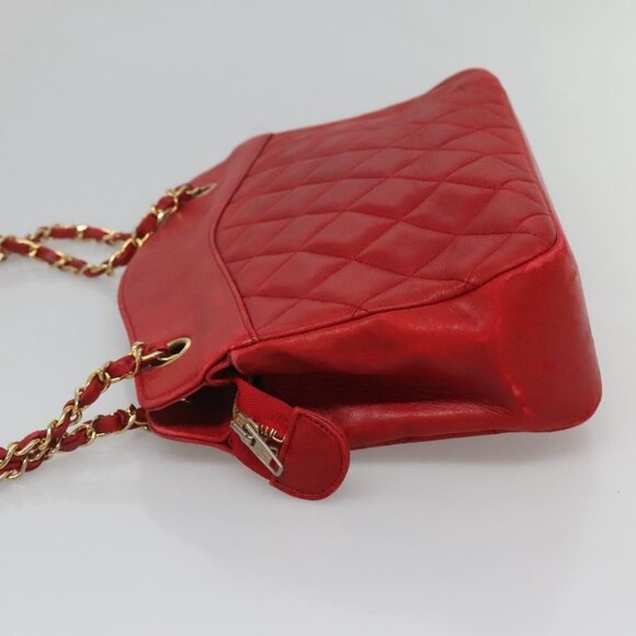 CHANEL Matelasse Chain Shoulder Bag Lamb Skin Gold Red CC Auth - Picture 5 of 16